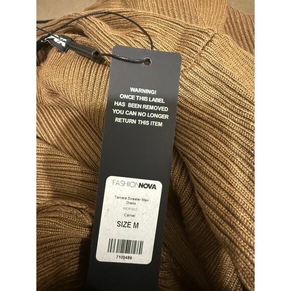 NWT Fashion Nova Tamara Camel Ribbed Knit Sweater Maxi Bodycon Dress Size M - Picture 6 of 13